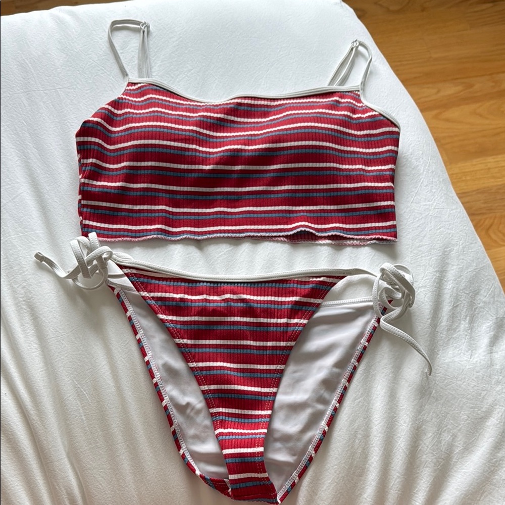 La Hearts Red and White Striped Bikini